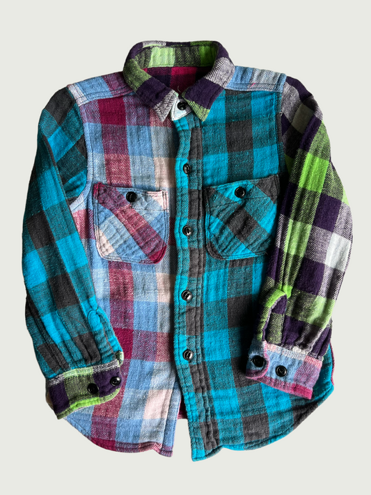 Vintage Denim Dungaree kids Reversible multi plaid flannel shirt