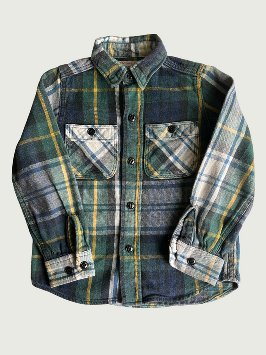 Vintage Denim Dungaree kids Tartan plaid flannel shirt