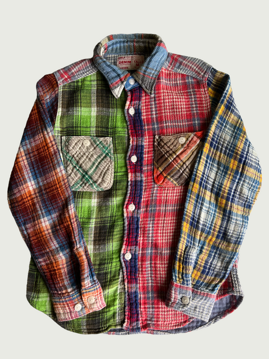Vintage Denim Dungaree kids Slub plaid flannel shirt