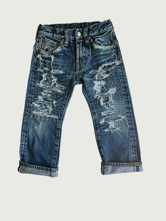 Vintage Denim Dungaree kids Sashiko stitched and mended selvedge indigo 5-pocket jean