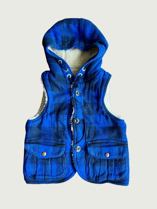 Vintage Denim Dungaree kids Reversible flannel check sherpa vest