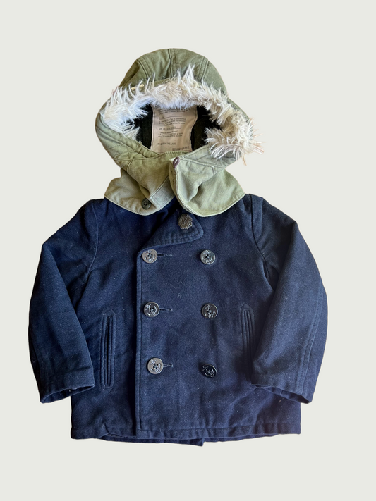 Vintage Denim Dungaree kids Cotton peacoat with detachable military hood