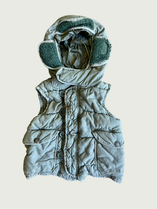 Vintage Denim Dungaree kids Quilted military hooded vest