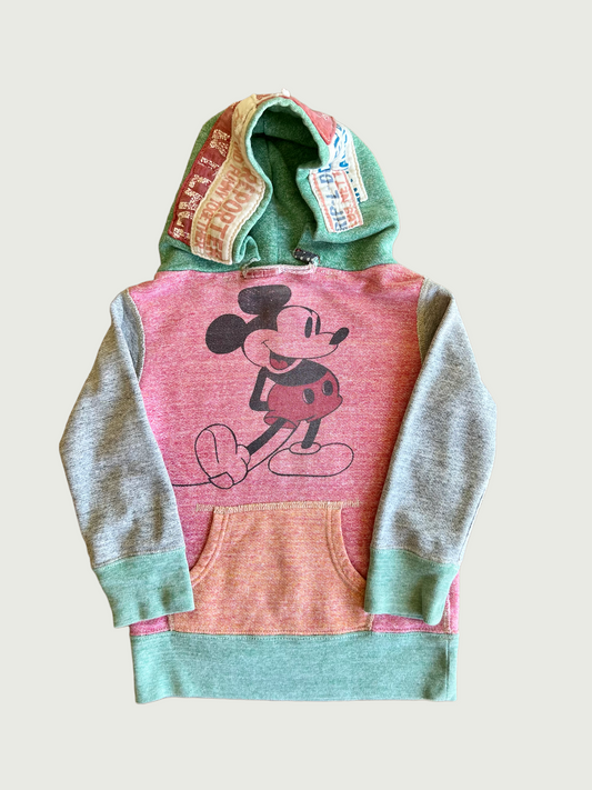 Vintage Denim Dungaree kids Color blocked Mickey Mouse hooded sweatshirt